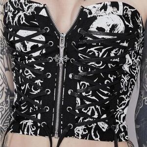 Black and White Lace-Up Corset Top